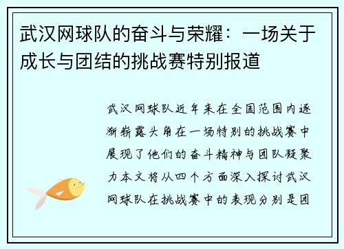 武汉网球队的奋斗与荣耀：一场关于成长与团结的挑战赛特别报道